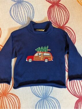Claver kids 5 roll neck sweater - adorable Navy Sweater Woodie Car Motif. EUC